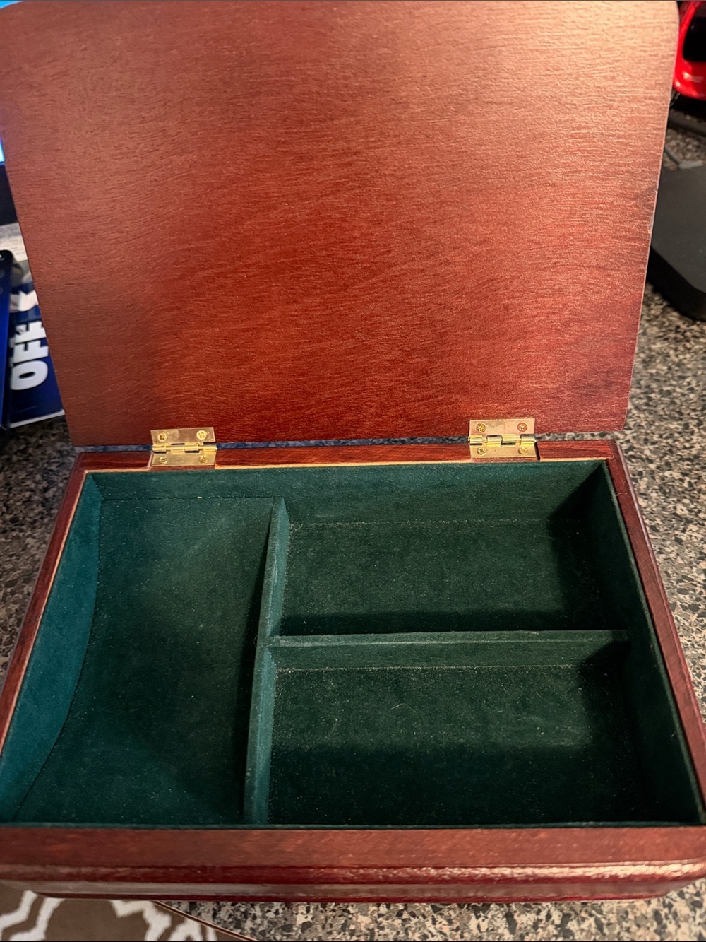 Classic Wooden Jewelry Organizer Box with Deep Green Velvet Lining